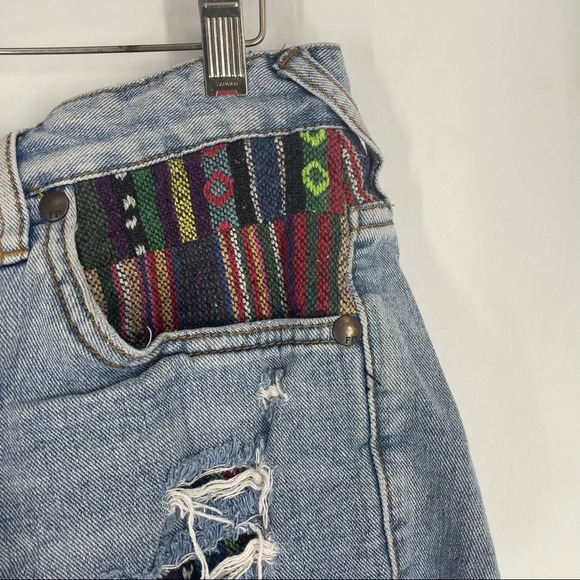 Free People distressed tapestry short denim cutoffs 28 festival shorts - Picture 3 of 5
